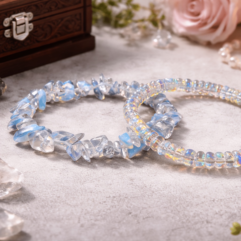 2-Pack Iridescent Crystal Shard Bracelets, Stackable Accessories
